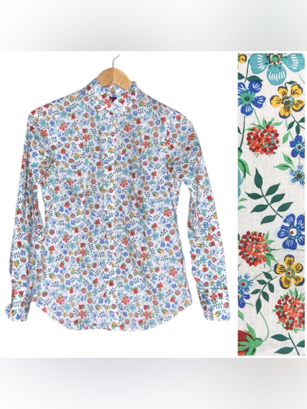 J Crew Liberty London Cotton Button Up Long Sleeve Shirt in White Floral Print